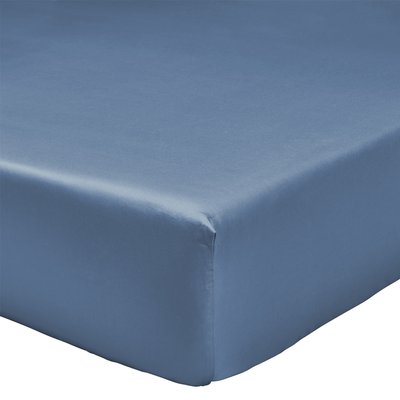 Drap housse uni en satin de coton, Made in France, BLEU FLANDRES A DEMAIN