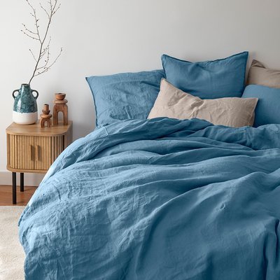 Housse de couette lin et coton lavé SONGE CARRE BLANC