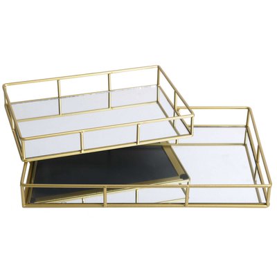 Set de 2 Plateaux en Métal Doré et Miroir Rectangulaires - 40x25X5cm WADIGA