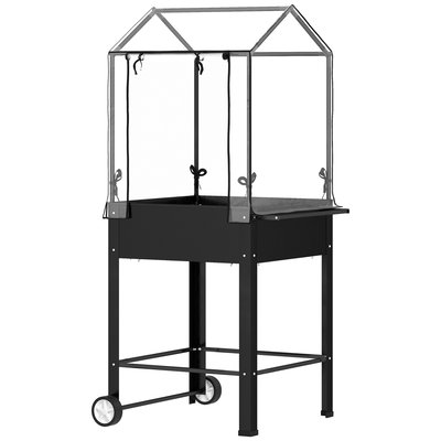 Jardinière sur pied avec serre - 2 roues - 67 x 69 x 147 cm - métal PVC noir OUTSUNNY