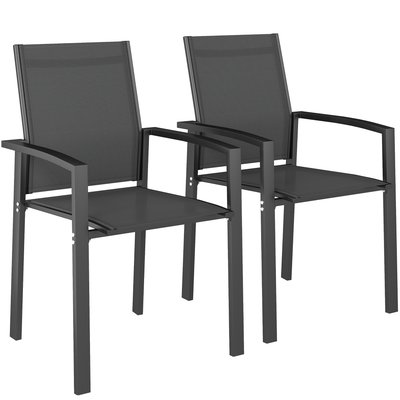 Lot de 2 chaises de jardin empilables grand confort alu textilène anthracite OUTSUNNY