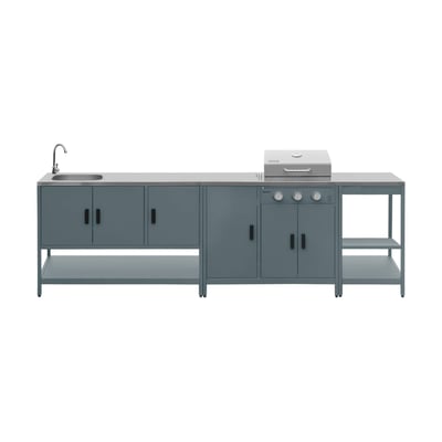 Cuisine d'extérieure 3 modules avec barbecue gaz 3 brûleurs sur pieds, thermomètre NAXOS BARBECUE GAZ + 2 MODULES SWEEEK