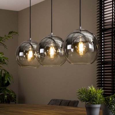 Suspension de table à manger en verre fumé 3 globes XL RALF PIER IMPORT