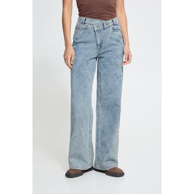 Jean jambes larges, coupe droite, taille asymétrique ICHI