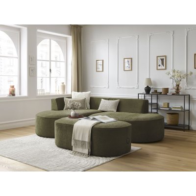 Canapé d'angle fixe 5 places en tissu texturé avec pouf, ROUSSEAU BOBOCHIC