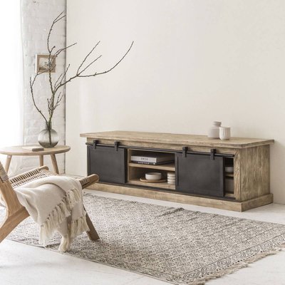 Meuble TV en bois de manguier brossé et métal 160 cm  HELSINKI MADE IN MEUBLES 