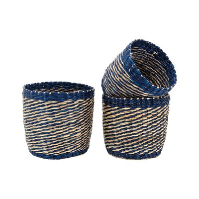 Cache-pots en jonc naturel et bleu (lot de 3) AUBRY GASPARD