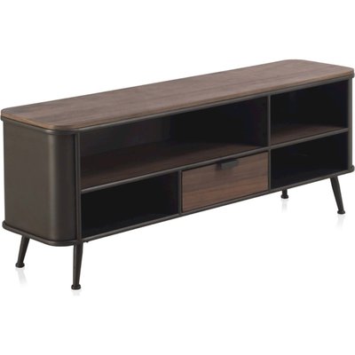 Meuble tv métal et bois avec rangement élégant  cendré RECOLLECTION