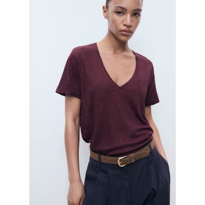 T-shirt lin col V MANGO