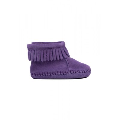 Chaussons souples en cuir suede avec scratch BACK FLAP MINNETONKA