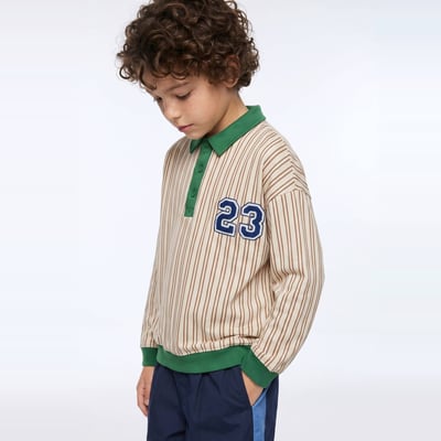 Sweat col polo rayé en coton BIO GOTS MONOPRIX