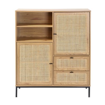 Buffet Haut avec Façades en Rotin Naturel - L100 x H120 cm - JAYA CALICOSY