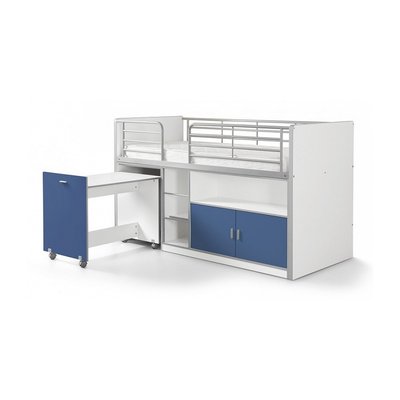 BONNY Lit mi-hauteur avec bureau et rangement 90x 200 Bleu VIPACK