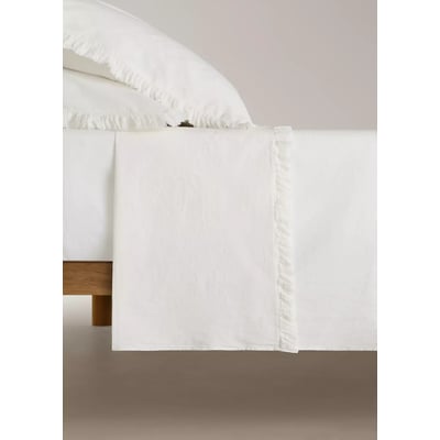 Drap plat coton lavé volants en gaze effiloché lit 135/140 cm MANGO HOME