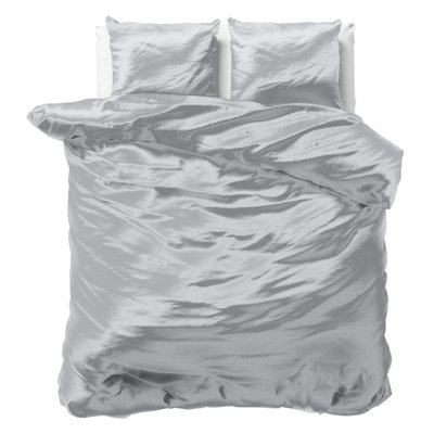 Glamour Déco - Parure de Lit Satin Gris Argent - Housse De Couette Taie D'oreiller SATINE