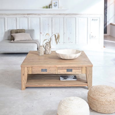 Table basse en bois de teck recyclé 120 cm  CARGO BERAH GETAH