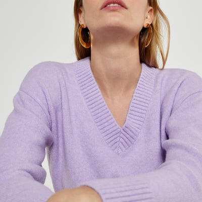 Pull Femme Col V En Laine La Redoute - Taille 42 - Violet - Occasion Très Bon état