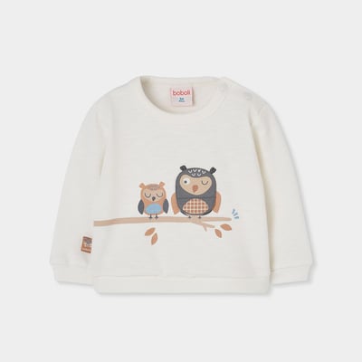 Sweat-shirt molleton bébé imprimé hiboux BOBOLI