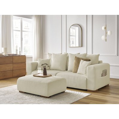 Canapé droit fixe 4 places en velours côtelé avec pouf, SIDONIE BOBOCHIC