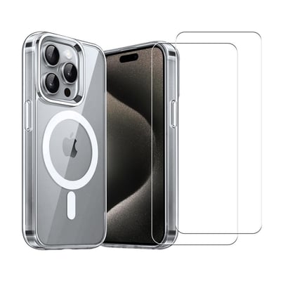 Coque Anti-choc compatible Magsafe pour iPhone 16 Pro Max Transparente + 2 vitres EVETANE