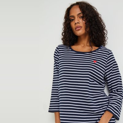 Chemise de nuit rayée avec broderie coeur en coton BIO MONOPRIX