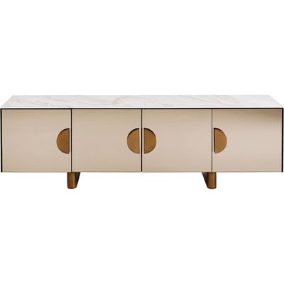 Meuble TV en verre miroir et grès, LUNAR KARE DESIGN