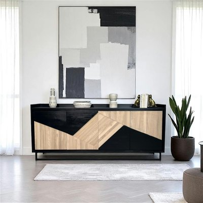 Buffet 4 portes bois noir et blanc ANINA PIER IMPORT