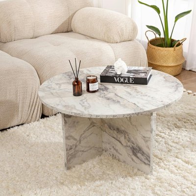 Table basse ronde effet marbre – pied croisé design MARFA PIER IMPORT
