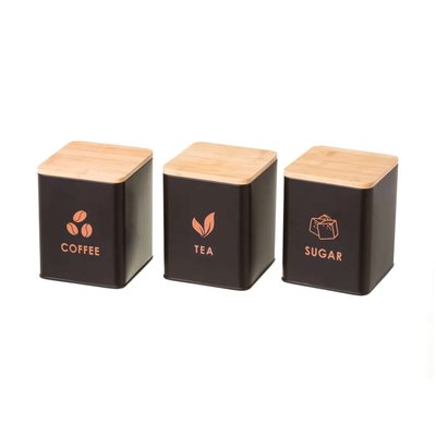 Set de 3 boîtes de cuisine en métal noir et bambou Coffee, Tea, Sugar WADIGA
