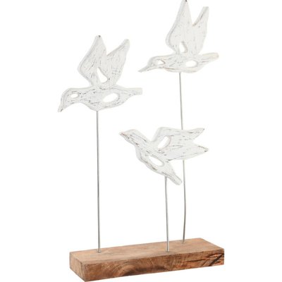 Décoration oiseau  style shabby chic sur socle bois et métal RECOLLECTION