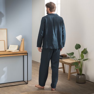 Pantalon de pyjama en lin coupe homme, RÊVE DE LIN BLANC CERISE