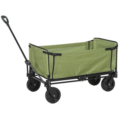 Chariot de jardin pliable 130L acier noir tissu haute densité kaki OUTSUNNY