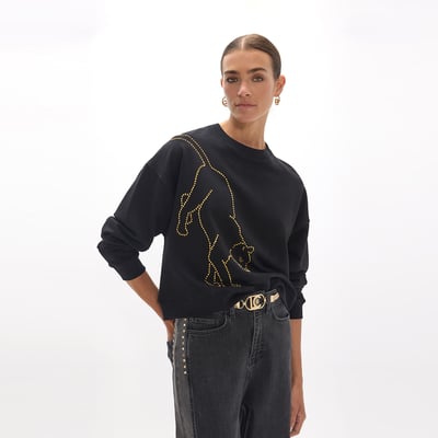 Sweat à motif léopard en strass doré LOLA CASADEMUNT