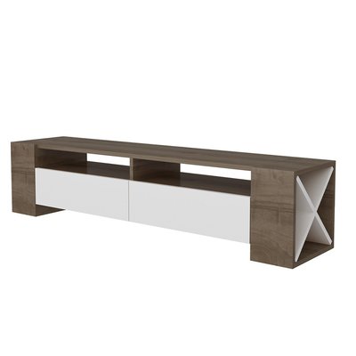 Meuble TV 2 Tiroirs Décor Noyer et Blanc L155 cm - Sosruko CALICOSY