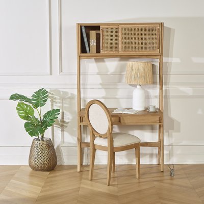 Bureau étagère en chêne et cannage 1 tiroir KITTY ROBIN DES BOIS