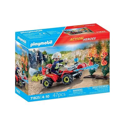 Pompier avec quad et deux arbustes enflammés PLAYMOBIL