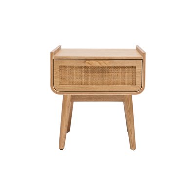 Table de chevet avec tiroir en bois clair frêne et cannage rotin L50 cm ATHÈNE MILIBOO