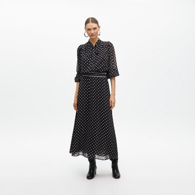 Robe longue fluide en col lavallière à pois en satin LOLA CASADEMUNT