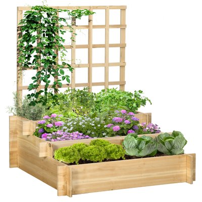 Jardinière 3 niveaux avec treillis bois sapin pré-huilé OUTSUNNY