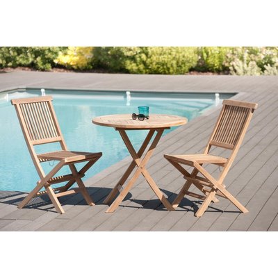 Salon de jardin table d'extérieur ronde pliante 80cm 2 chaises pliantes en bois de teck SUMMER PIER IMPORT