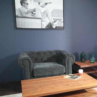 Fauteuil tissu anthracite chiné forme chesterfield YORK PIER IMPORT