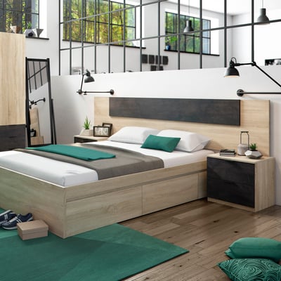 Tête de lit avec 2 chevets amovibles 2 tiroirs TERRE DE NUIT