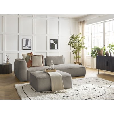 Canapé droit fixe 4 places en tissu texturé avec pouf, LEOPOLD BOBOCHIC
