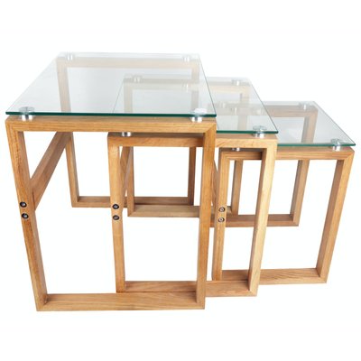 Lot de 3 Tables carrées d'appoint Gigogne plateau verre et pieds bois H50cm PIER IMPORT