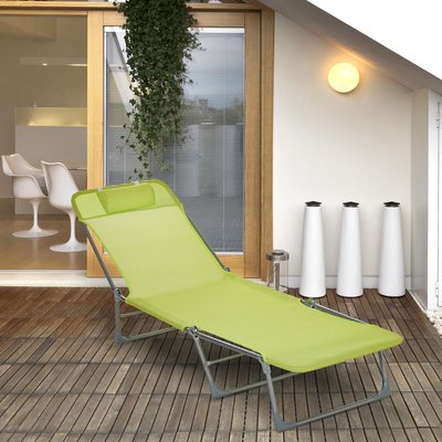 Bain de soleil transat pliable inclinable acier teslin OUTSUNNY