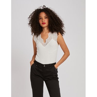 Camiseta con cuello de pico de encaje MORGAN
