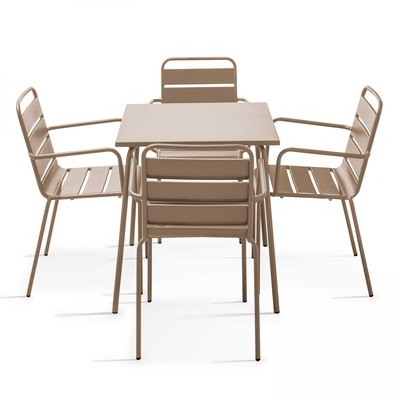 Salon de jardin table bistrot et 4 fauteuils en métal, PALAVAS OVIALA