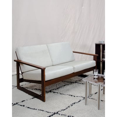 Banquette en pin et en tissu Clara N°157 - Bon état DEBONGOUT