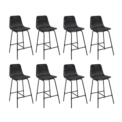 Lot de tabourets de bar et d'ilot en métal avec assise en rotin 65cm KUTA|Lot de 8 | Lot de 8 MOB IN