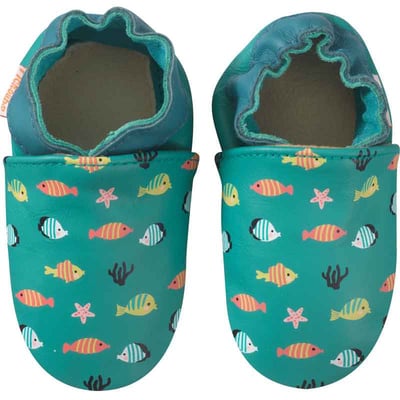 Chaussons bébé cuir souple Simon et Ninon les poissons TICHOUPS